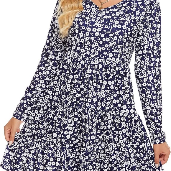 Floral Navy and White Dress - Picture 1 of 3